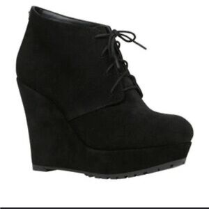 Aldo Black Suede Wedge Ankle Boots